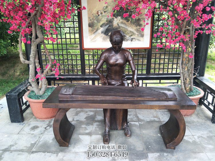 马尾弹古筝雕塑厂家，景观概念，民俗人物雕塑通用